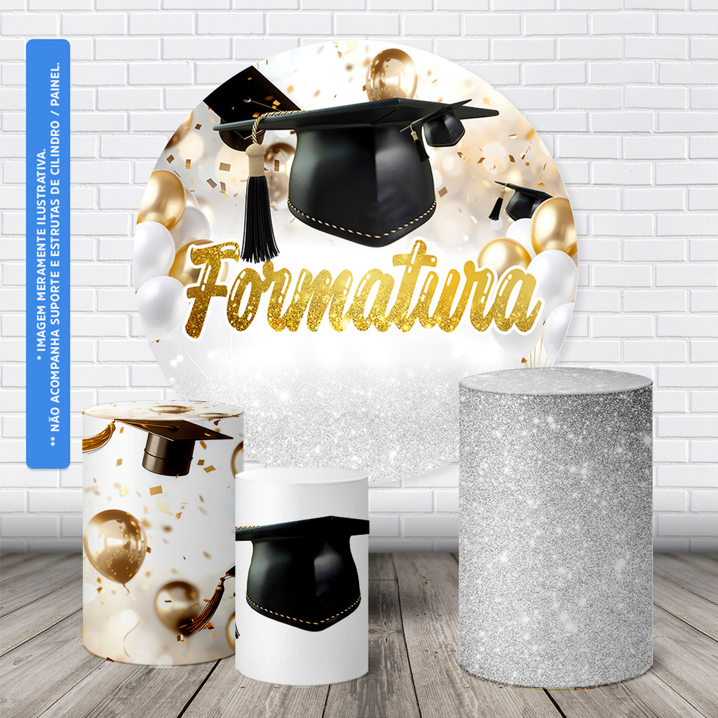 Trio Capas Cilindro + Painel Festa Sublimado 1,50m Formatura em Oferta na Shopee