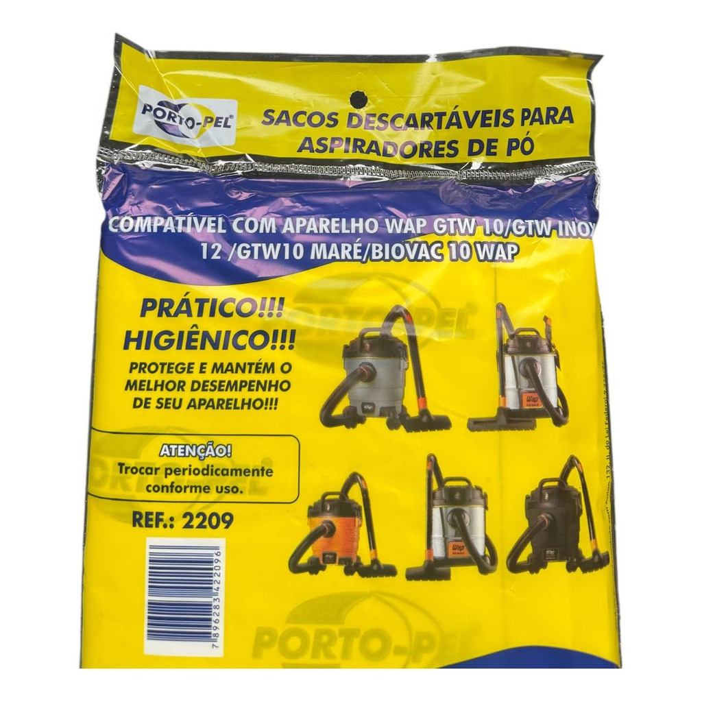 Kit 3 Sacos Aspirador descartável Pó Wap Gtw10 Gtw12 Gtw Biovac Wap Ref- 2209