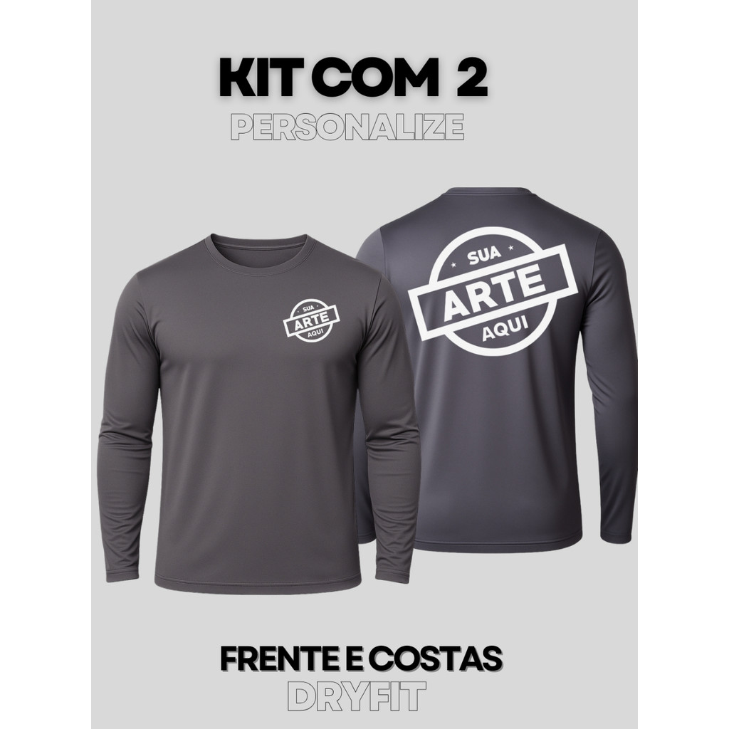 Kit 2 Camiseta Manga Longa Dry Fit Personalizada Empresa Uniforme Evento Corrida Seu Logo Sua Arte