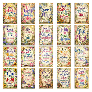 Conjunto De Cartões De Verso Da Bíblia Cristã , 20 Peças , Postais De Escritura Floral Vintage , Citações Religiosas Ins