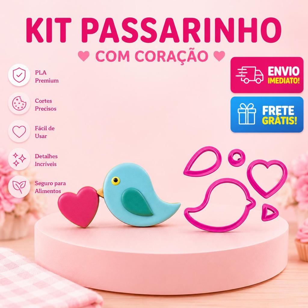 Cortador Passarinho com coração 5 cm.