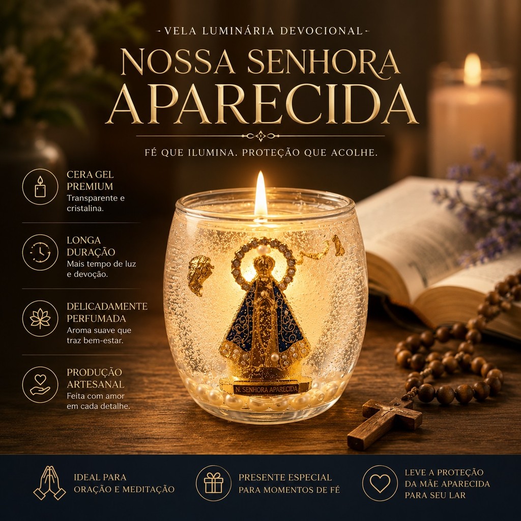 🕯️ Vela Aromatizadora Nossa Senhora Aparecida Luminária 390g Vela Aromaica 50g