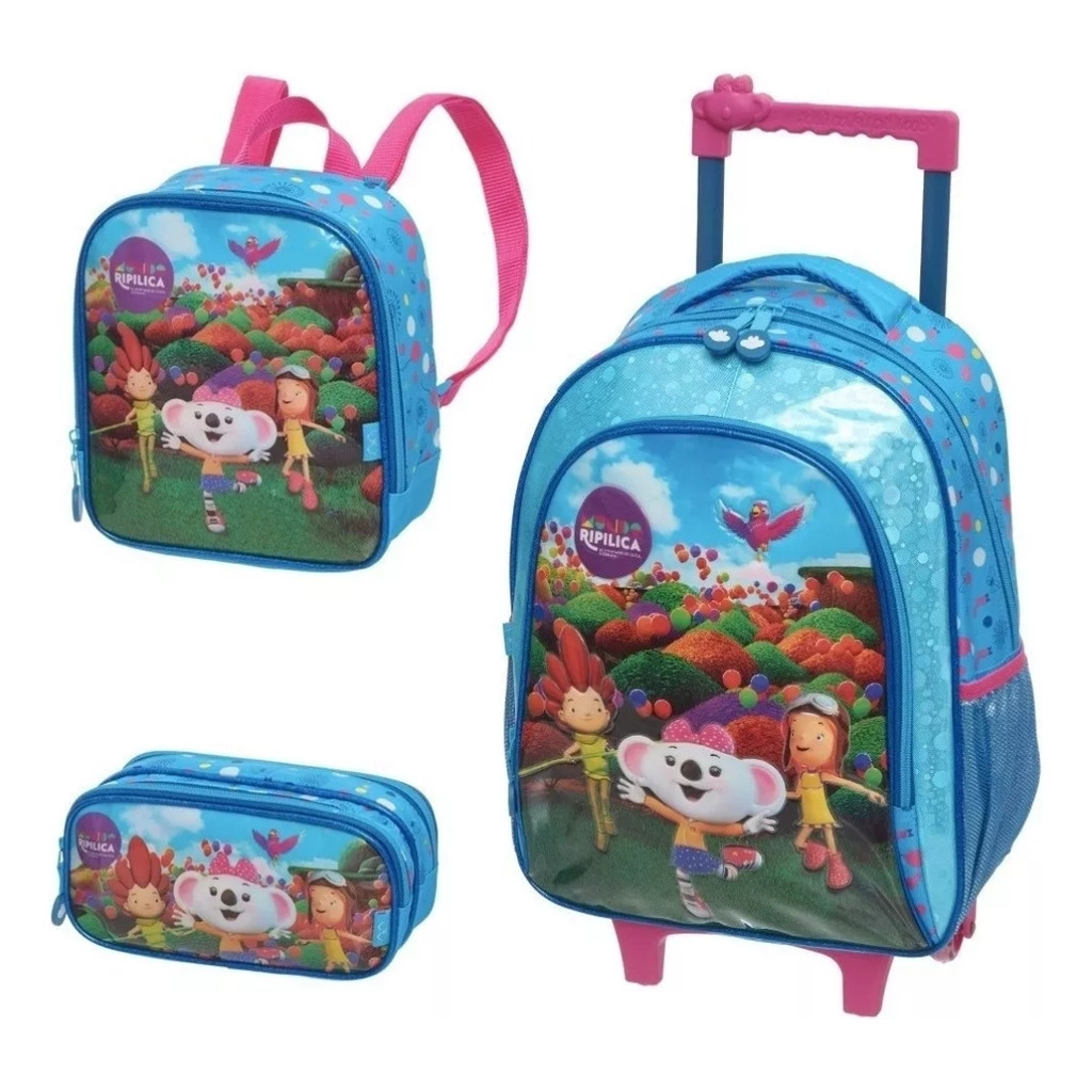 Kit Mochila Rodinha Lancheira Estojo Triplo Lilica Ripilica