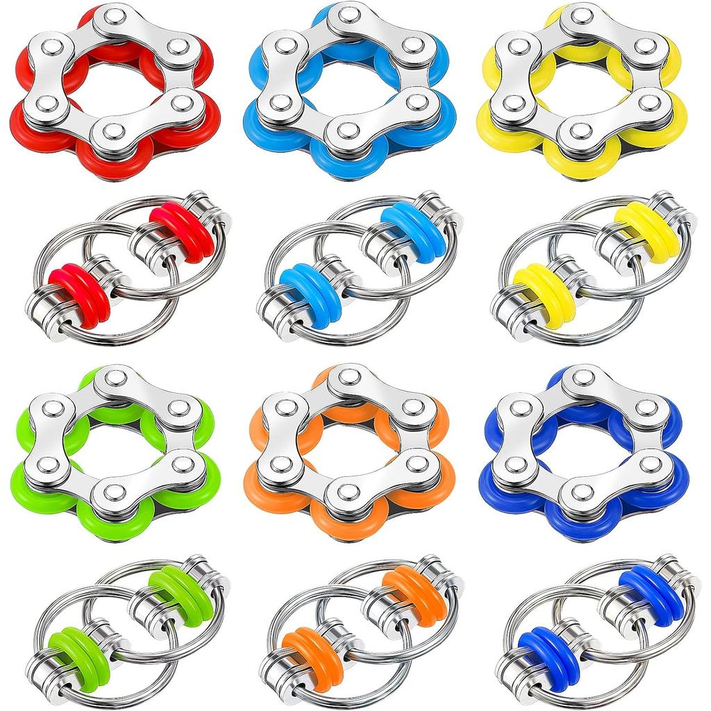 Pacote de 12 Brinquedos Antiestresse: Brinquedo Antiestresse Flippy Chain, Seis Brinquedos Antiestresse de Corrente de S