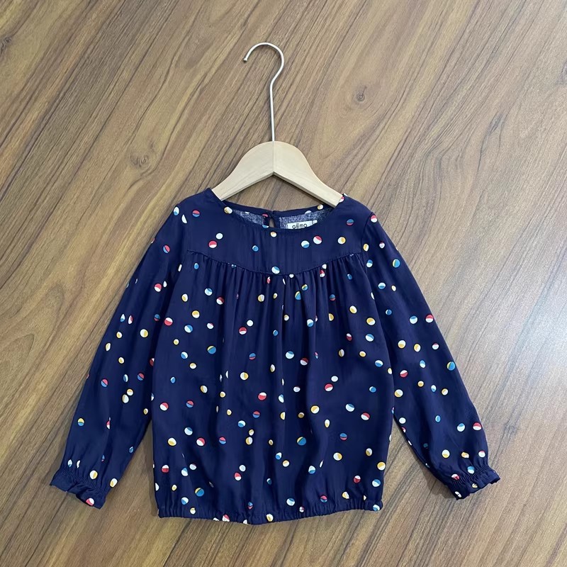 Meninas Original única camisa de manga comprida camiseta pequeno médio crianças em torno do pescoço padrão de bolinhas d