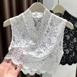 2025 outono novo estilo versão coreana renda com decote em V meia seção colar falso feminino gaze em relevo sem mangas c