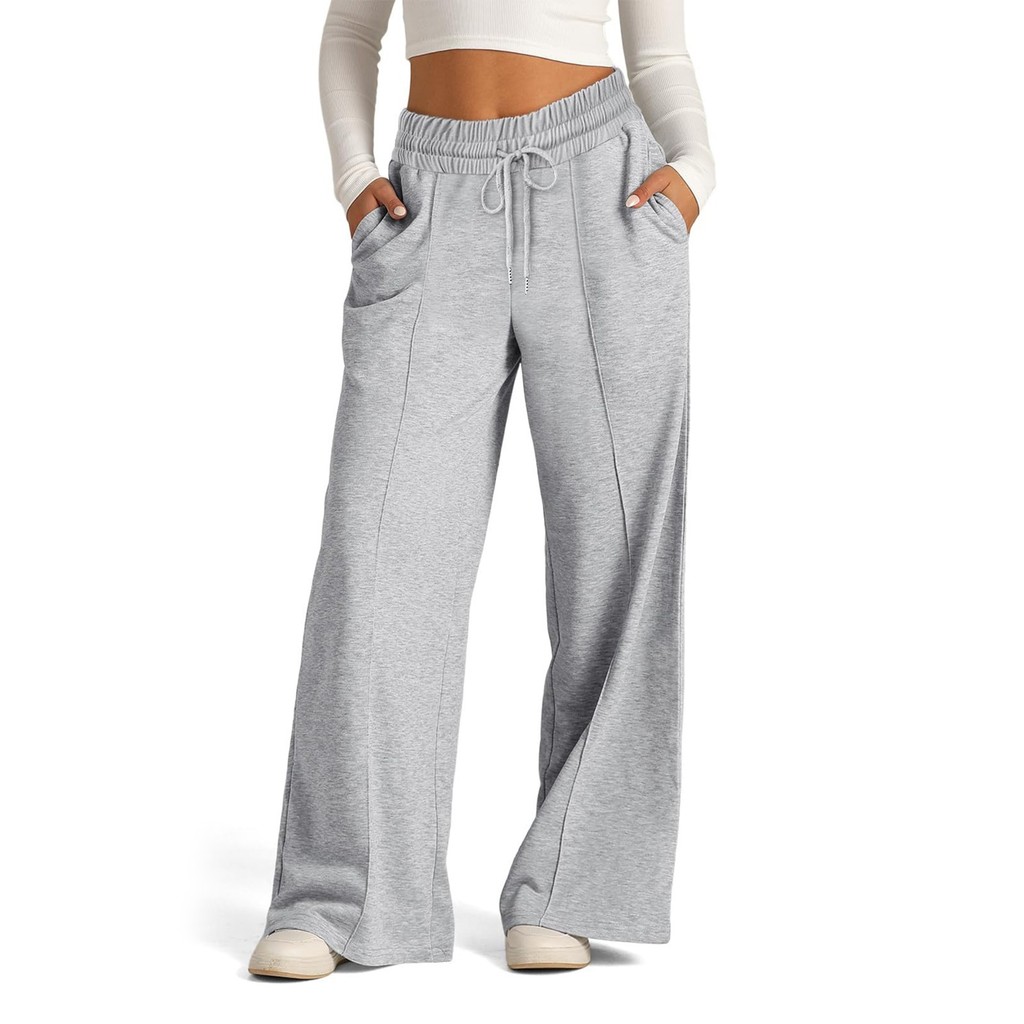 【Design Elegante】Women's Casual Wide Leg Pants TieWaist Solid Color/Calça Larga/Confortável/Feminina
