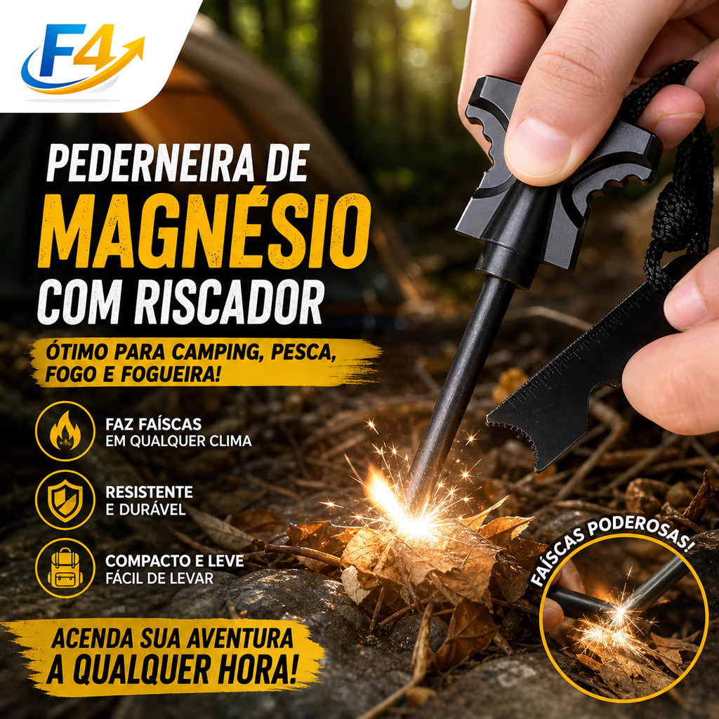 F4 pederneira de magnésio com riscador otimo para camping pesca fogo fogueira