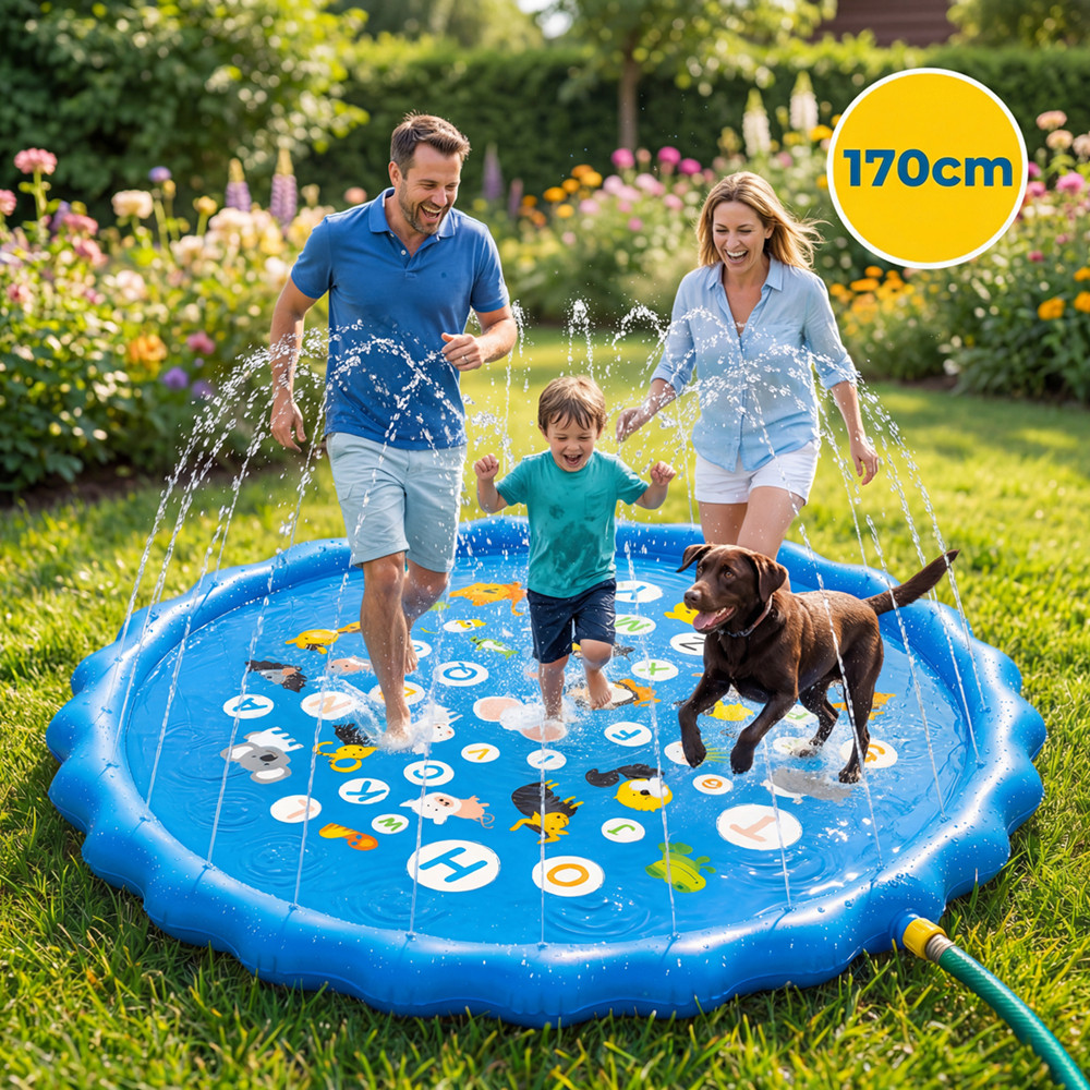 Piscina Com Chafariz Brinquedo Tapete Inflavel Pulverizador 100/150/170cm Azul/Amarelo Verão ao Ar Livre