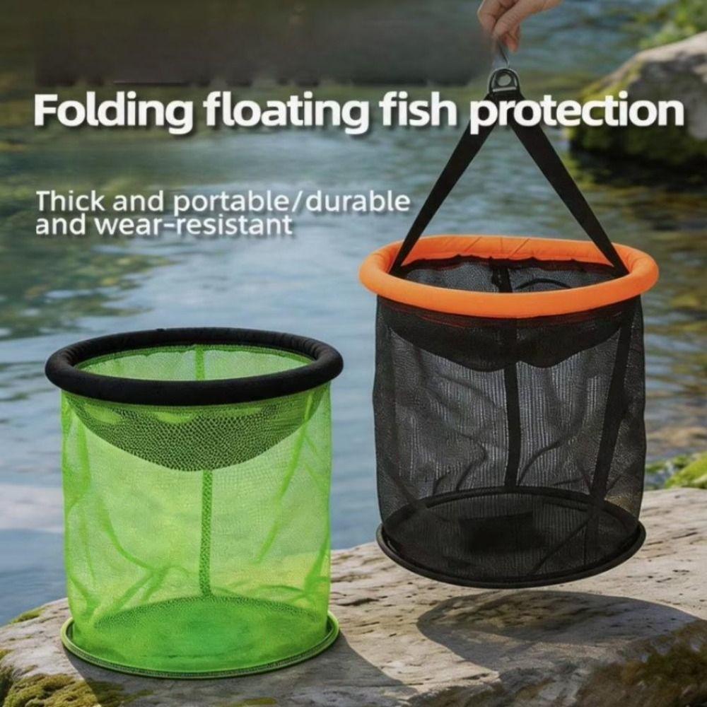 Cesta Flutuante Redonda , De Pesca Dobrável Para Recipiente De Isca De Malha Durável , Fecho Com Cordão