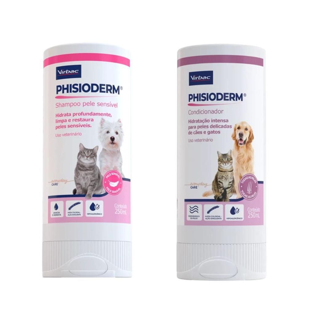 Kit Phisioderm Pele Sensível Shampoo Condicionador Cães e Gatos 250ml Virbac