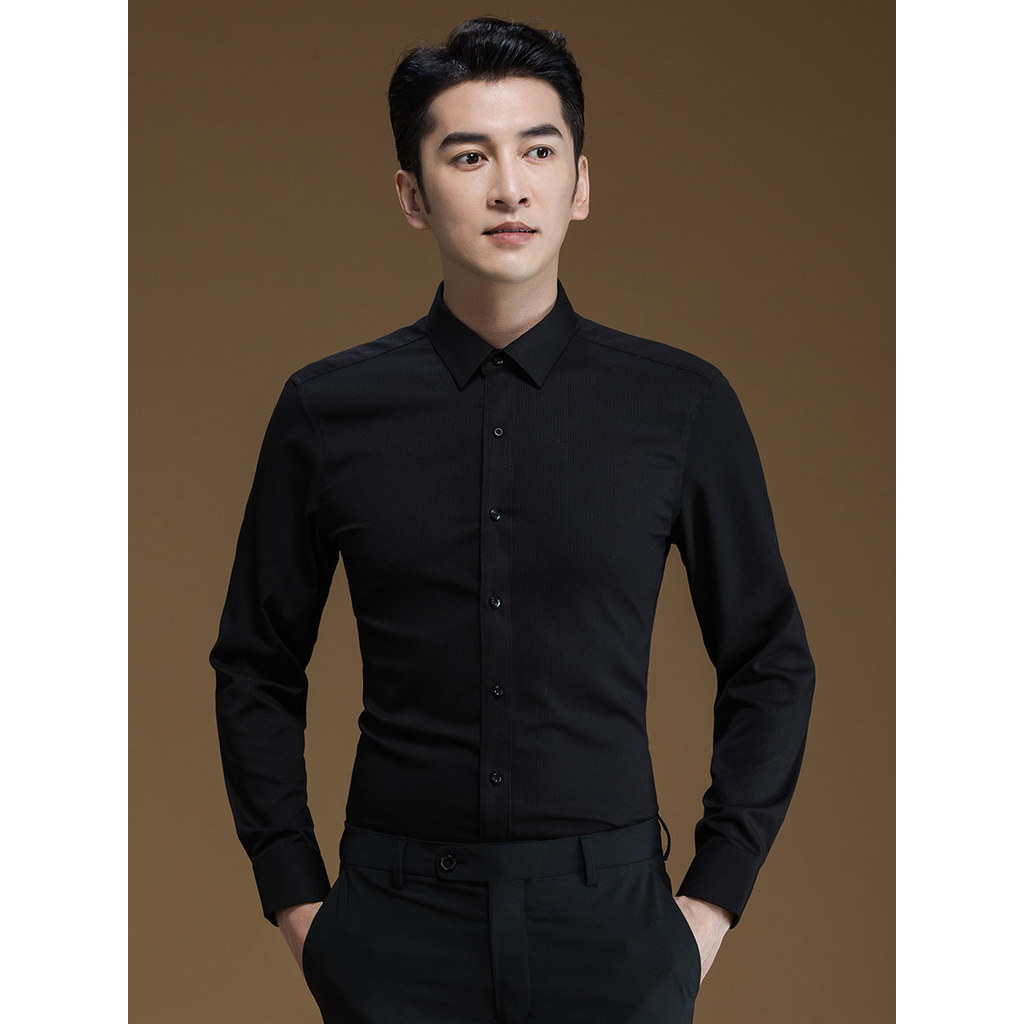 POWO camisa branca listrada escura masculina de manga comprida negócios profissional camisa Formal Slim-fit versão corea
