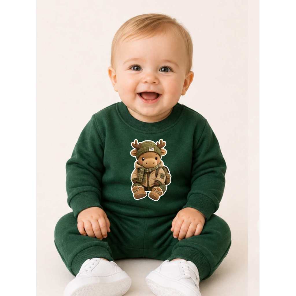 Roupa de Inverno Bebê Conjunto Moletom Infantil Felpado Alce Minimalista Menino Menina Mali Arte