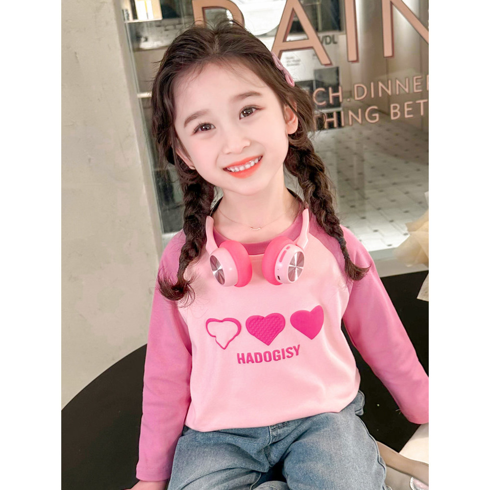 Camiseta para meninas de manga comprida 1 roupas de primavera algodão puro 2 estilo ocidental 3 crianças 2026 novo estil