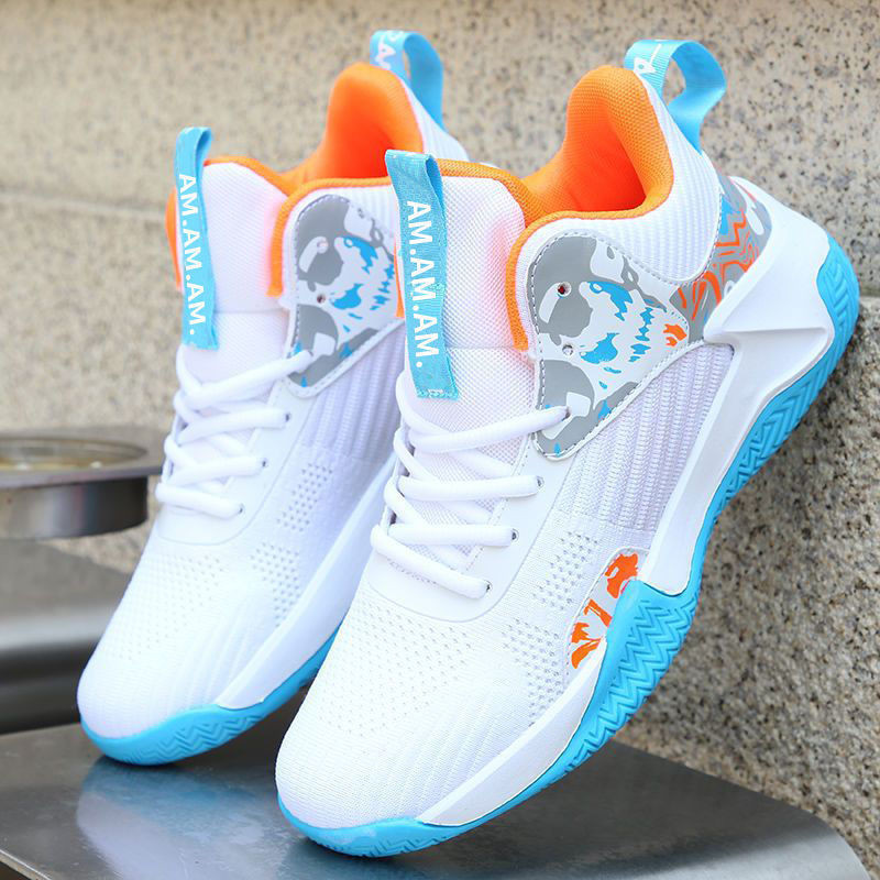Estudante esportes tênis de basquete novo estilo malha respirável sapatos casuais de sola grossa