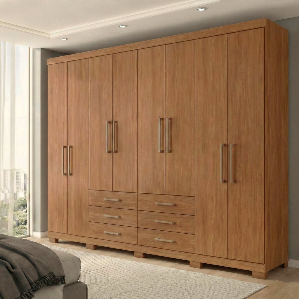 Guarda Roupa Casal 8 Portas e 6 Gavetas com Pés Master Marrom/Jatobá