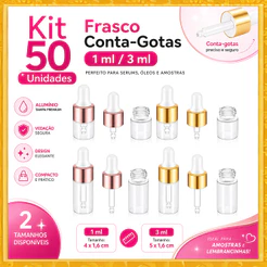 Conjunto 50 Frascos Mini de Vidro com Conta-Gotas, Leves e Compactos para Cosméticos, Óleos e Líquidos