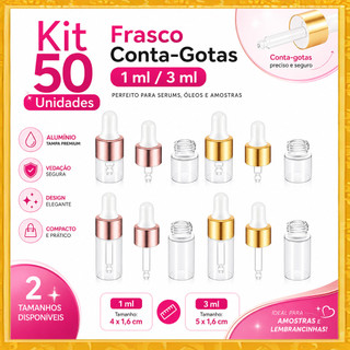 Conjunto 50 Frascos Mini de Vidro com Conta-Gotas, Leves e Compactos para Cosméticos, Óleos e Líquidos