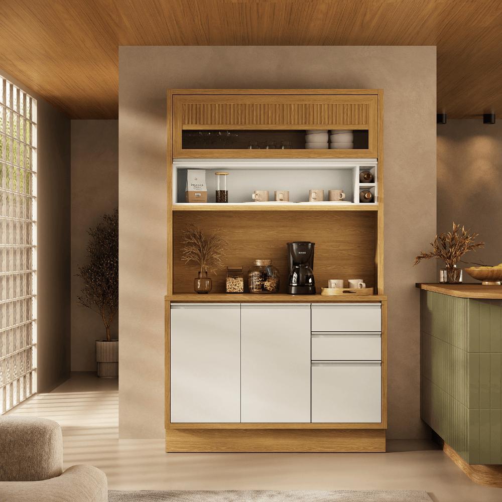 Kit Cozinha Itatiaia Lisboa Loft com Porta de Vidro Freijó