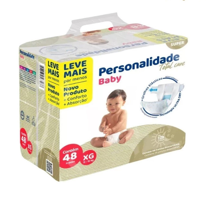 Fralda Descartável XG Bebe Infantil Personalidade Baby Total Care Bag 48un