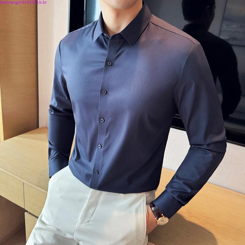 Csa masculina de manga comprida de cor sólida versão coreana roupas masculinas da moda m-fit sem ferro negócios Ca