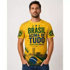 Camiseta Patriota amarela Unissex Torcedor Dryfit Proteção UV 50+