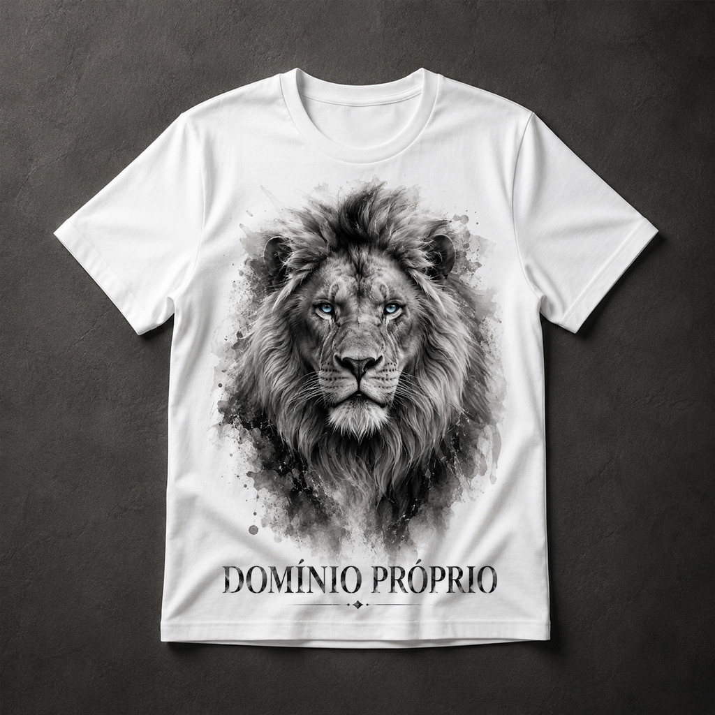 Camiseta Masculina Leão Domínio Próprio Estampa Exclusiva Streetwear Gospel