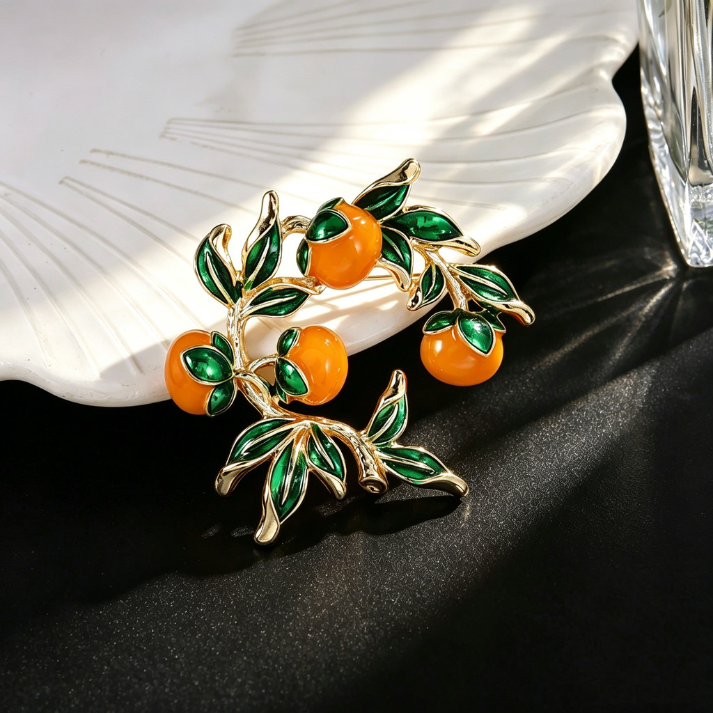 Caqui Ruyi broche novo estilo Pastoral chinês broche de caqui moda criativa All-Match frutas terno acessórios
