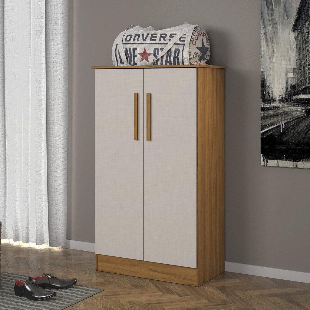 Sapateira 2 Portas 109,8cm x 63cm Alaska Marrom/Freijó/Off White Freijó/Off White