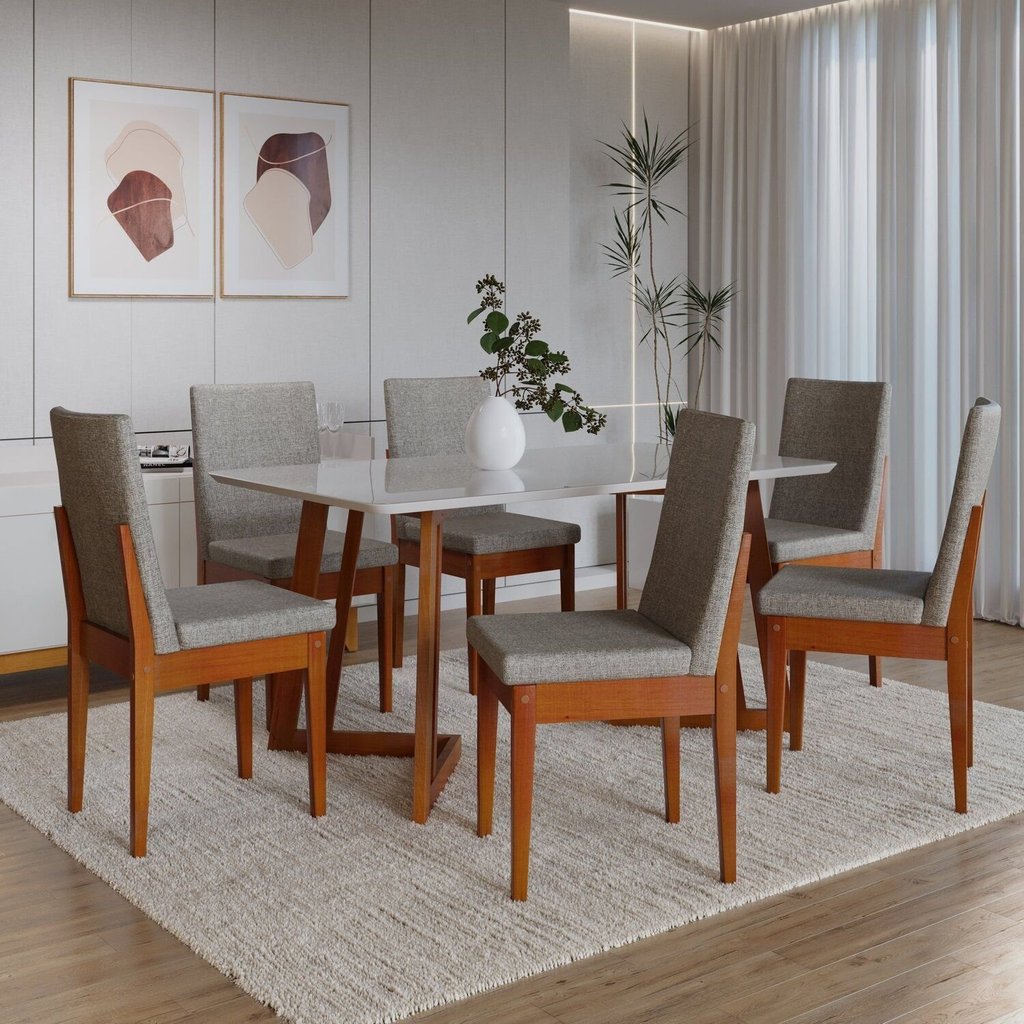 Conjunto para Sala de Jantar com 6 Cadeiras Dakota Caramelo/Cinza