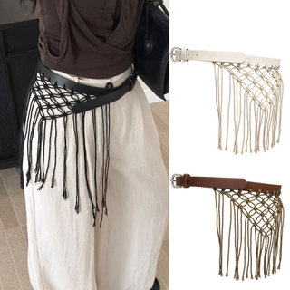 Cinto Trançado Estilo Étnico Boêmio Y2K com Decoração de Franjas, Acessório de Cintura em Malha com Fivela de Pino, Esti