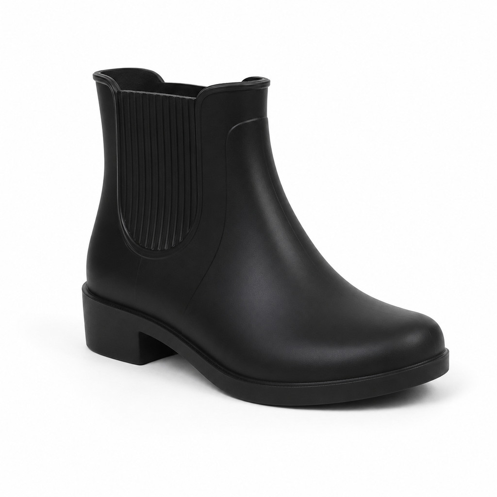 Botina PVC Cano Curto Casual Impermeável Bico Arredondado