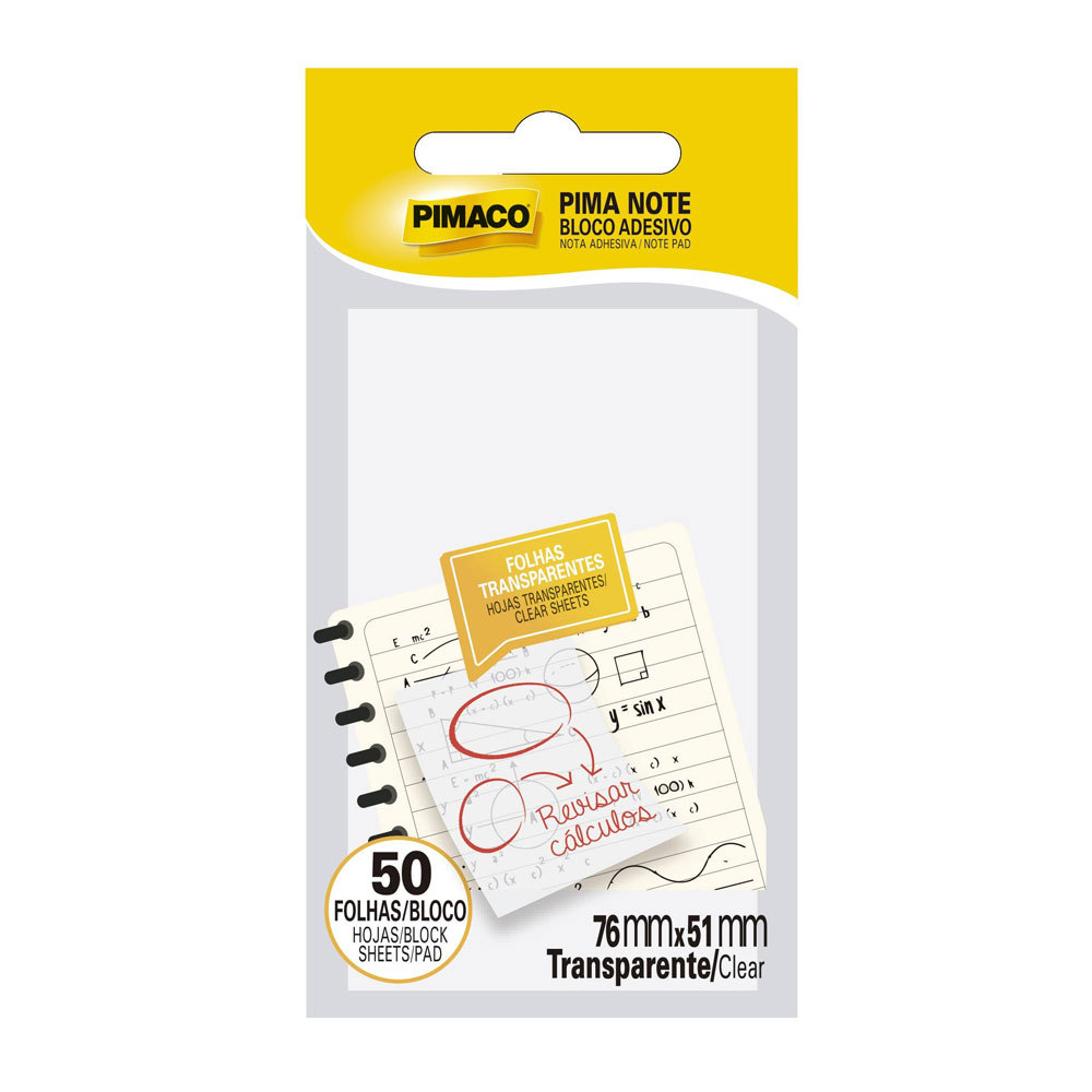 Bloco recado adesivo Pima Note Transparente 76x51mm 50 folhas Pimaco