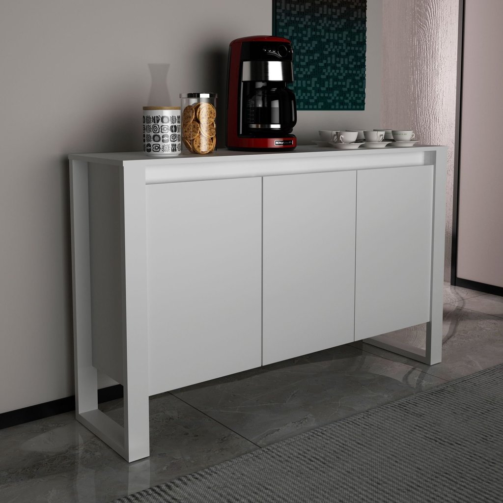 Balcão para Escritório 136cm com 3 Portas e 1 Prateleira ME4147 Branco Branco