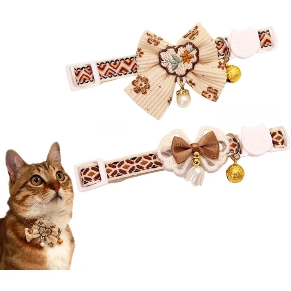 Coleira de Segurança Ajustável para Gatinhos com Laço e Sino, Leve, Acessório para Outono (Cáqui)