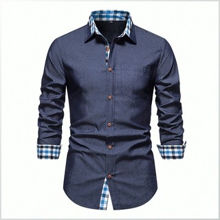 [Tendência Atual] verano nueva camisa de hombre moda casual botones manga larga denim camisa/Camisa/Hombre/Moda/Confortá
