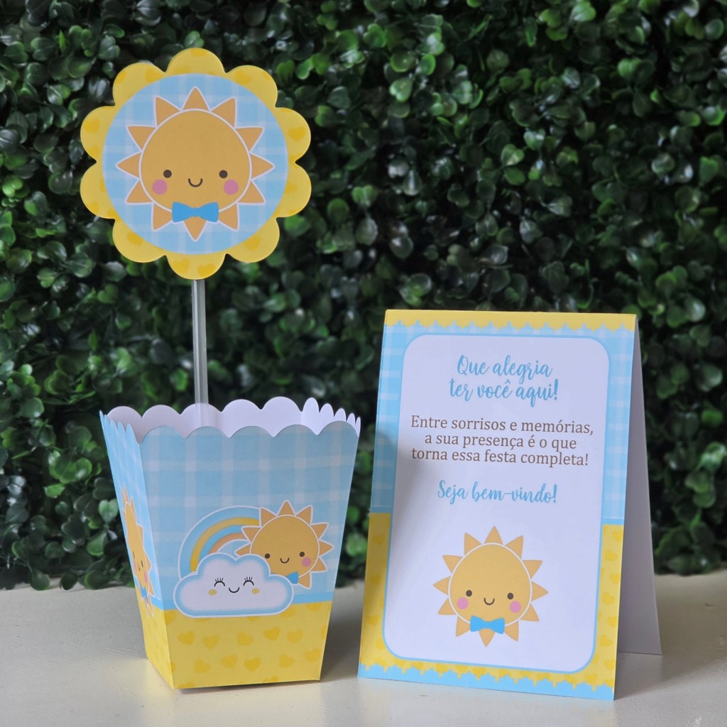 Centros de mesa + Plaquinhas RAIO DE SOL MENINO festa infantis lembrancinhas aniversario mimo decoração personalizados