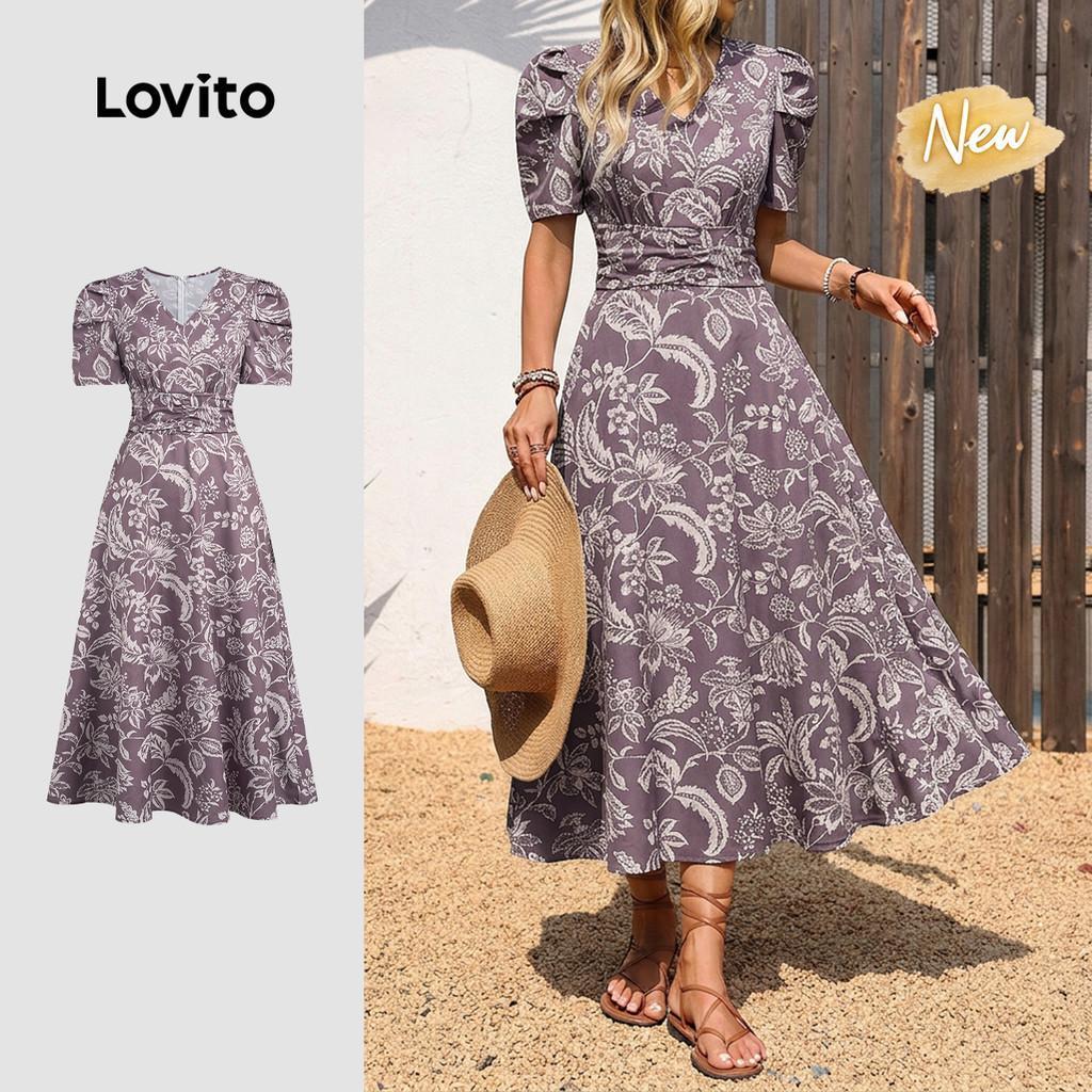 (New Arrival) Lovito Padrão de Vestido Boho com Zíper Vestido de Primavera/verão
