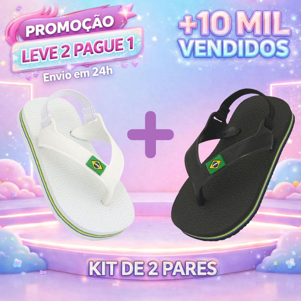 KIT Chinelos Para Menina e Menino Baby Brasil Para Bebes De Borracha Original Anti-Derrapante