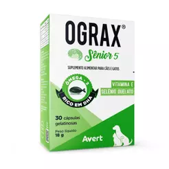 Ograx Senior 5 Suplemento Cães e Gatos Idosos Avert 30 CAPS