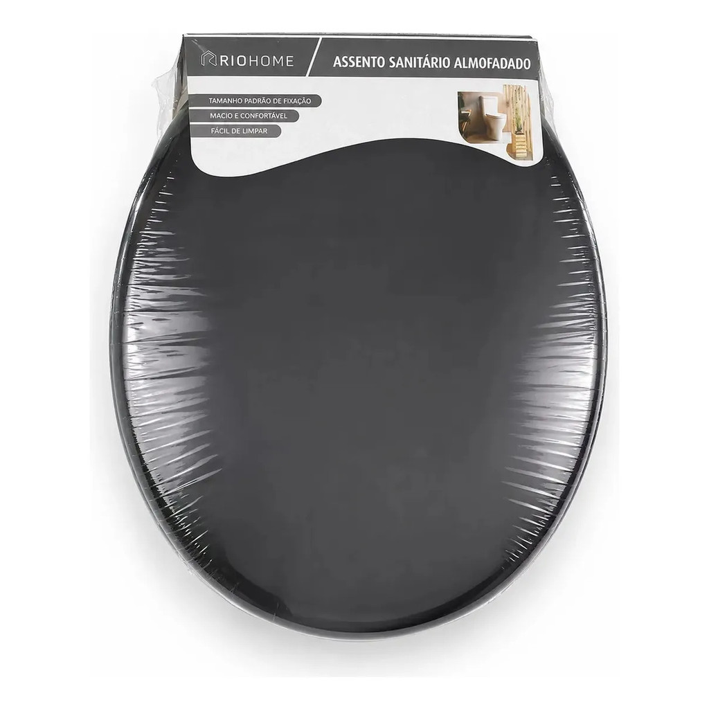 Assento Sanitário Almofadado Preto Macio Oval Universal Riohome Confortável