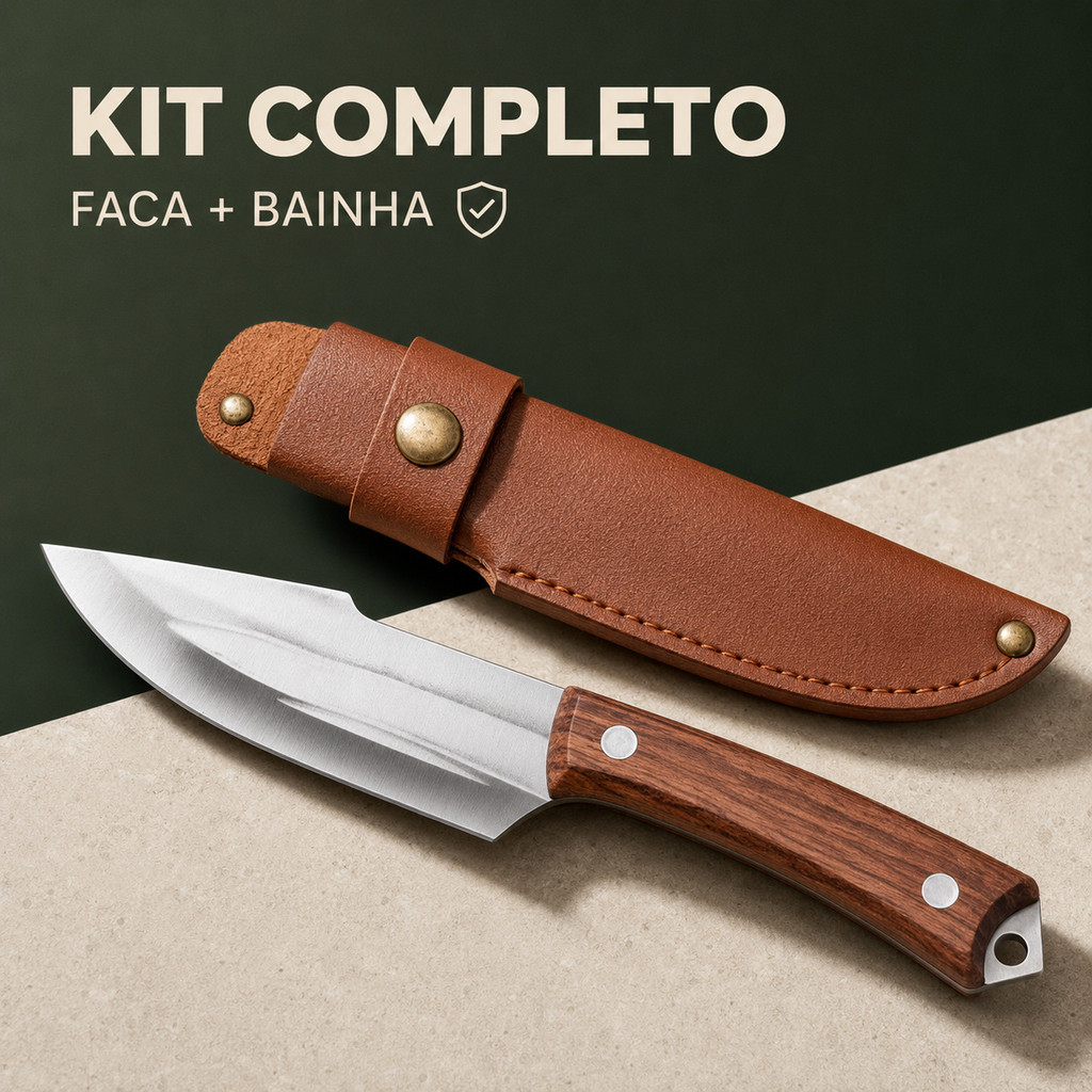 Faca Cutelo Forjada Artesanal Rústica com Bainha – Ideal para Churrasco, Desossar Carne e Uso em Camping