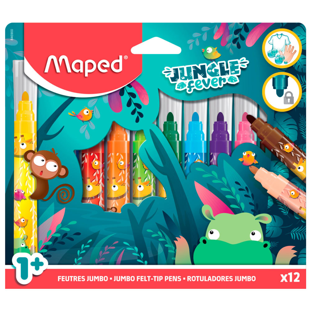 Caneta hidrográfica Jumbo Jungle Fever com 12 cores 846900 Maped