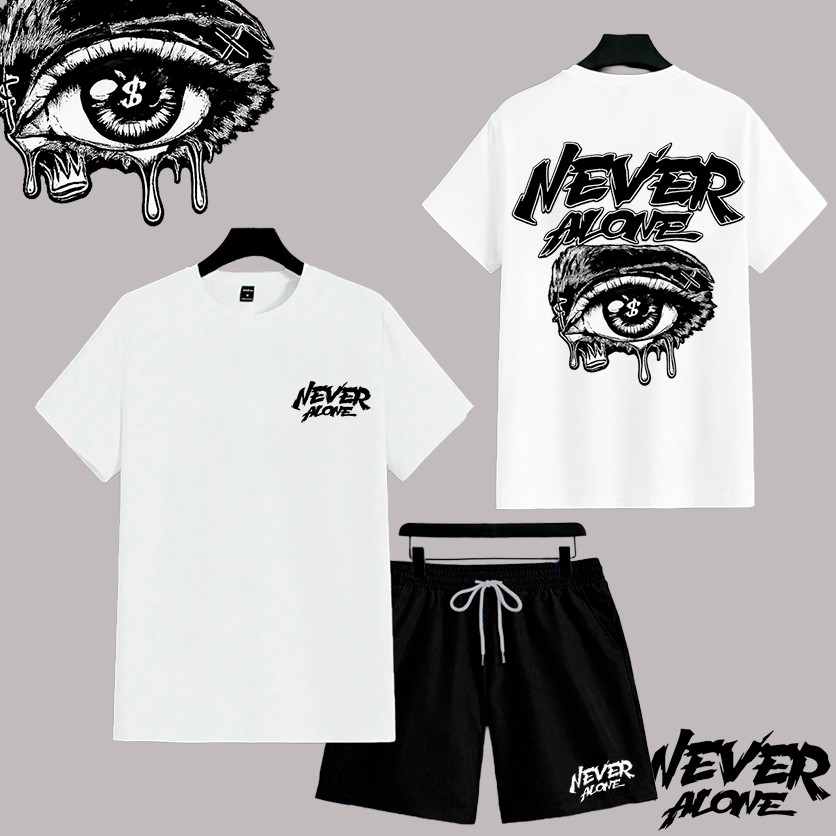 Conjunto Camiseta 30.1 Algodão + Bermuda Tactel  streetwear LUXURY NEVER ALONE Lançamento Masculino.