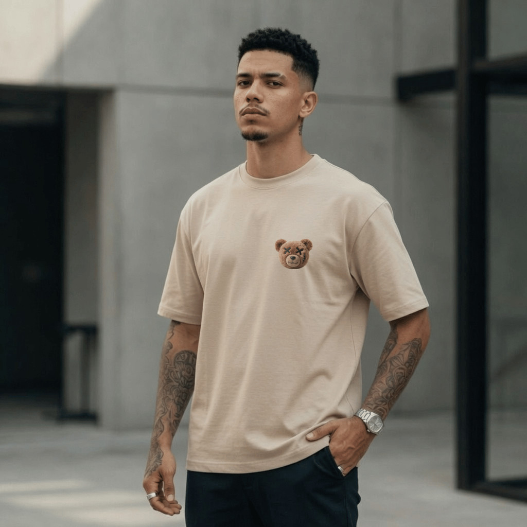 Camiseta Masculina Estampada Urso peito 100% Algodão Premium Camisa Blusa Homem Academia Confortavel Plus Size
