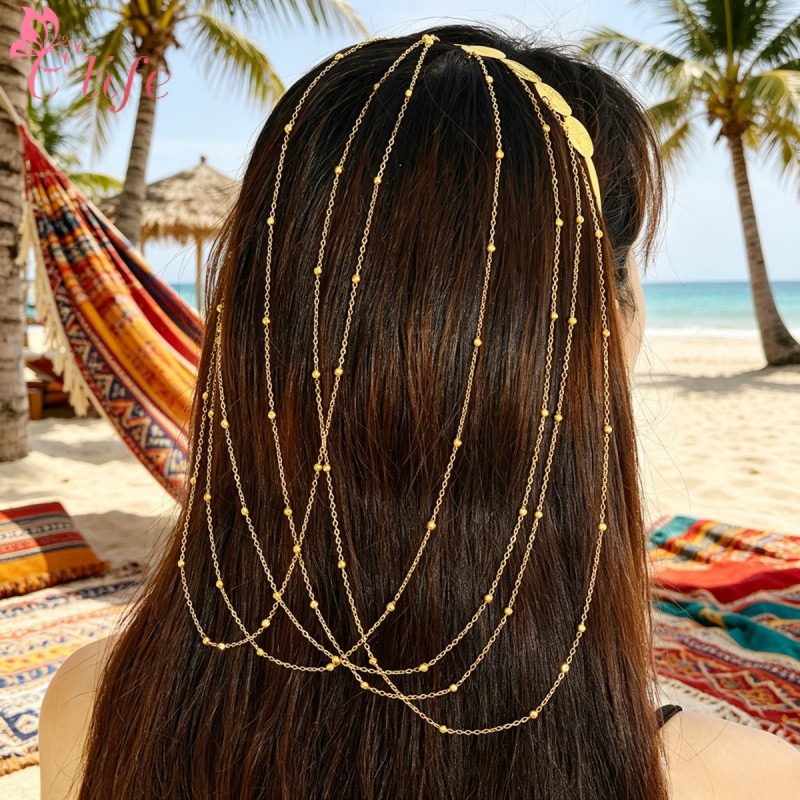 Cocar moda árabe ouro moeda corrente fluxo bandana corrente de cabelo acessórios para o cabelo acessórios femininos