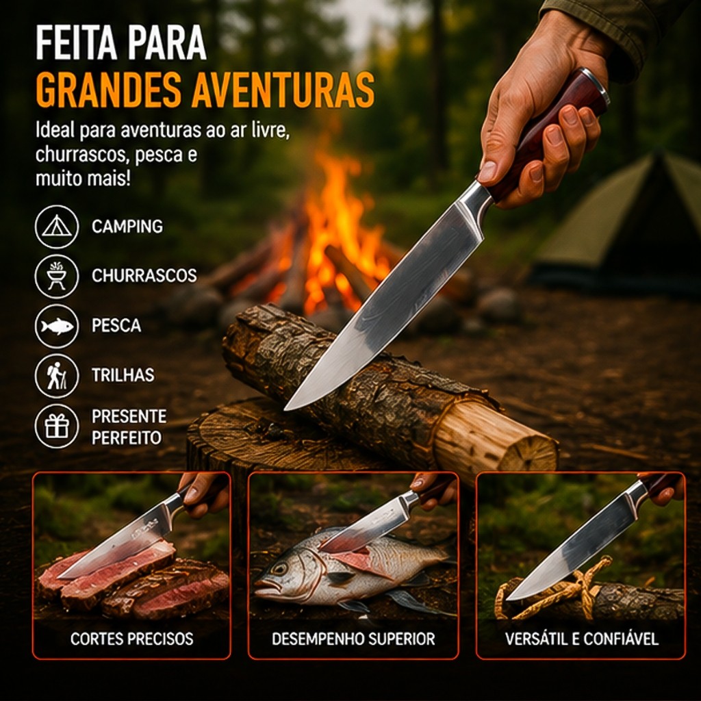 Faca Campeira 32cm Aço Forjado Profissional Com Bainha Cabo Ergonômico Churrasco Açougue · foto 2