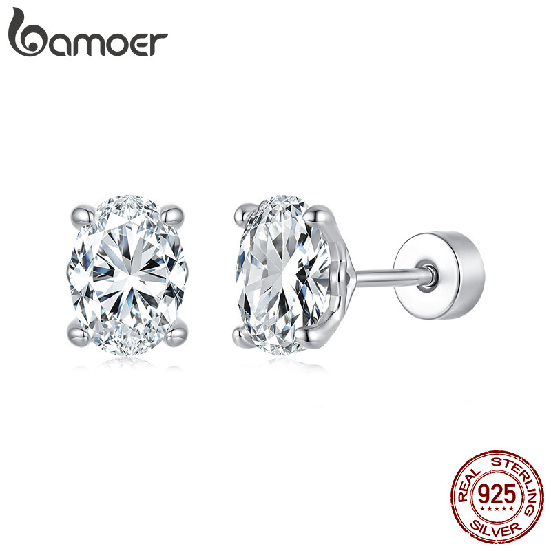 Brincos De Prata Esterlina 925 Bamoer 1CT Lucky Moissanite Parafuso Traseiro Joias Presentes Para Mulheres