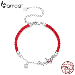 Pulseira De Prata Esterlina 925 Bamoer Tamanho Ajustável Koi Red String Joias Presentes Para Mulheres