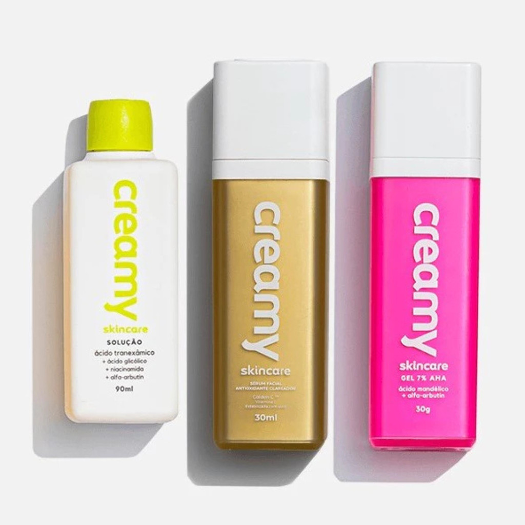 Kit Creamy Anti Manchas Gel Clareador Antiacne Ácido Mandélico Ácido Tranexâmico Sérum Antioxidante Clareador Vitamina C